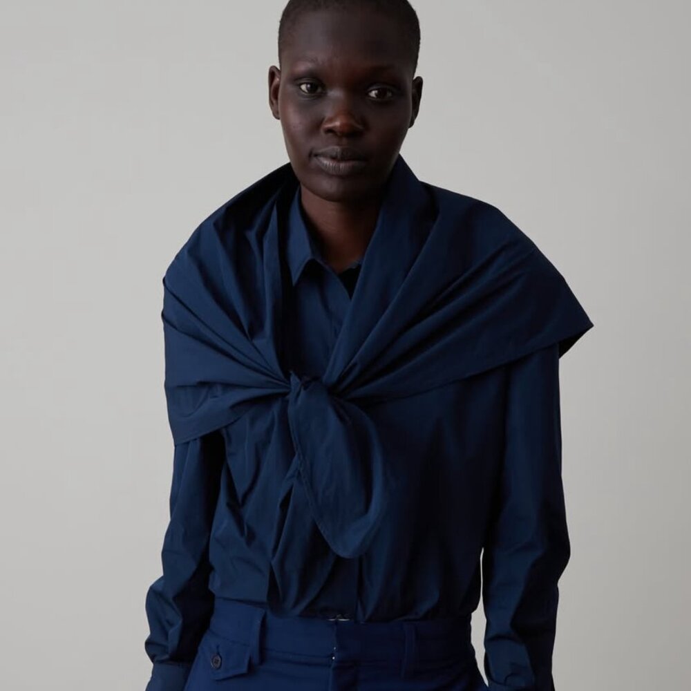 Caron Callahan Alice Top with Matching Triangle Scarf in Navy